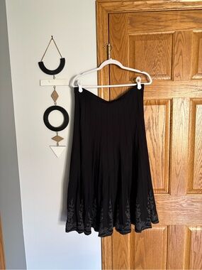 Coldwater Creek Black Embroidered Hem Circle Skirt